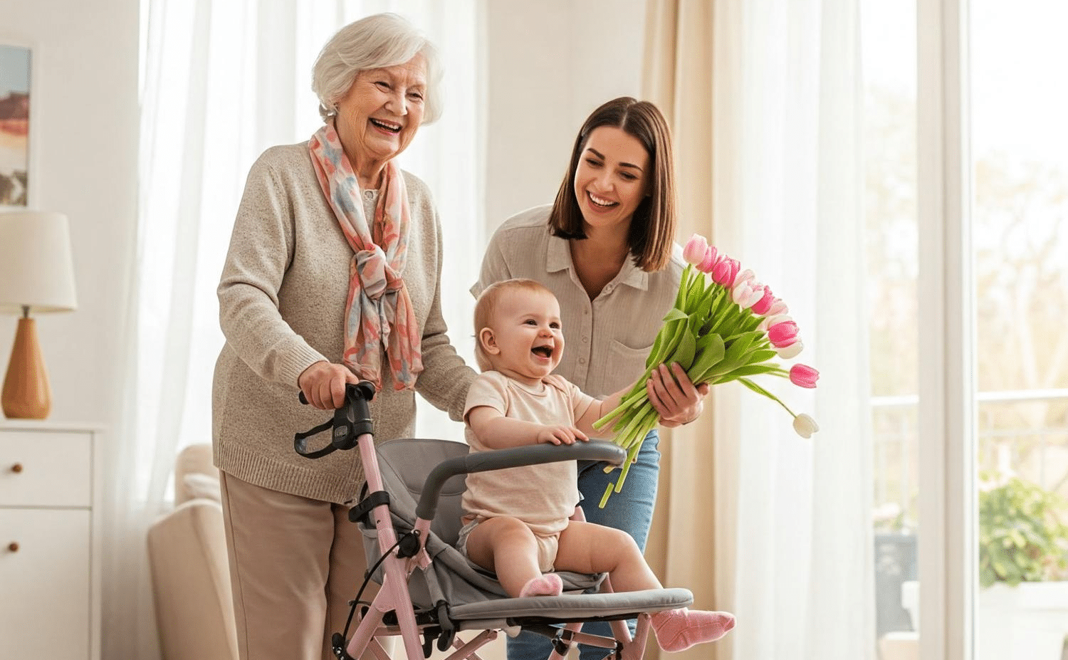 Grand mother playing with her daughter and grandchild